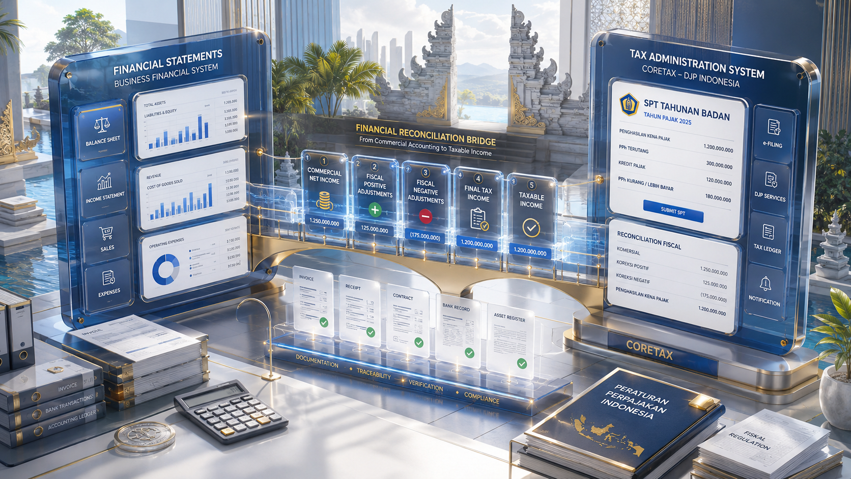 Laporan keuangan bisnis Bali dan rekonsiliasi data pajak dalam Coretax