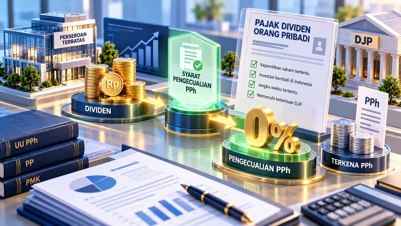Ilustrasi pajak dividen orang pribadi dan syarat pengecualian PPh melalui investasi di Indonesia.